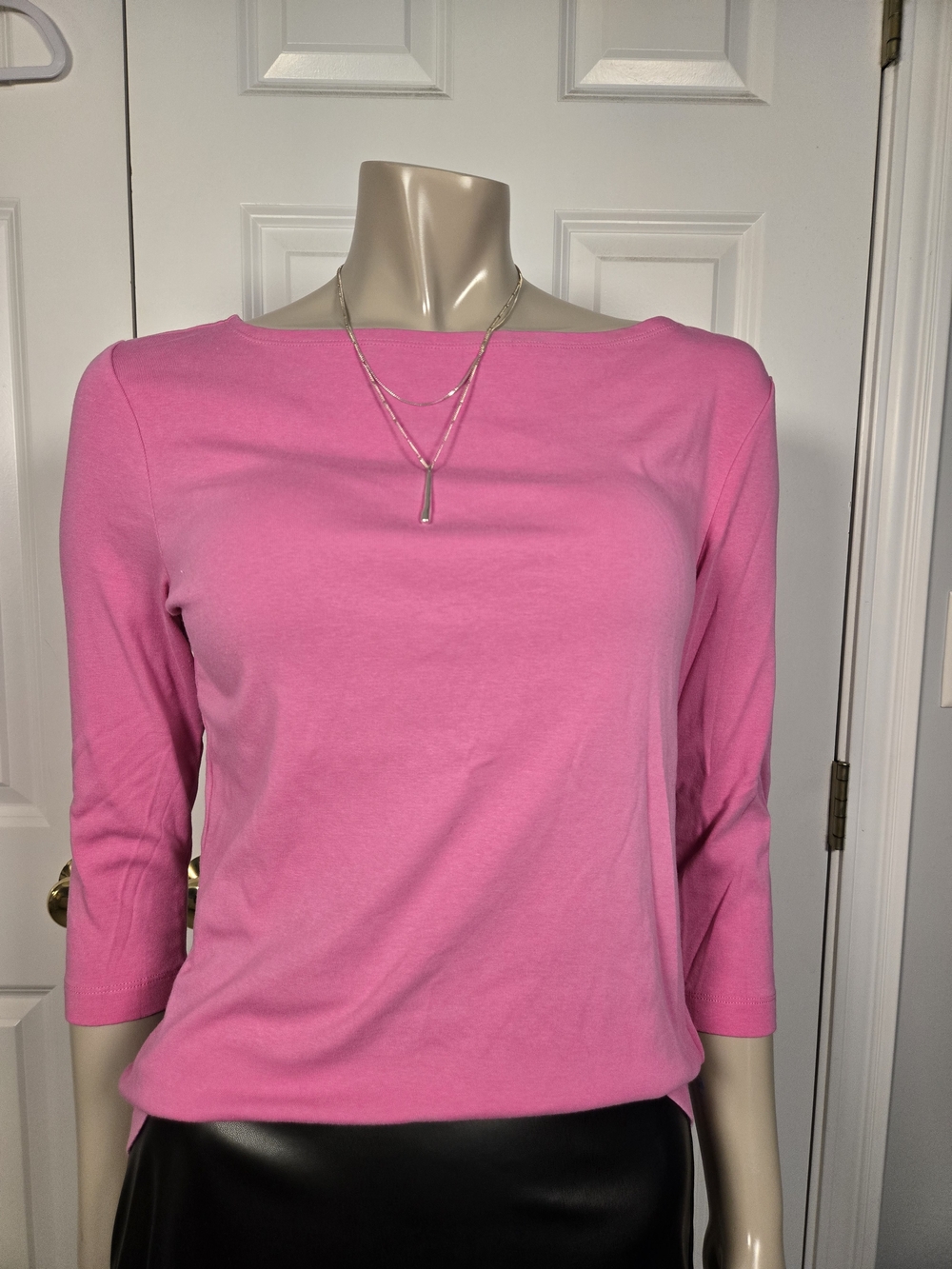 Pink Boatneck 3/4 Sleeve Top
